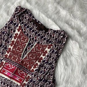 A Common Thread | Embroidered Aztec Red Blue Pattern Tank Top XS